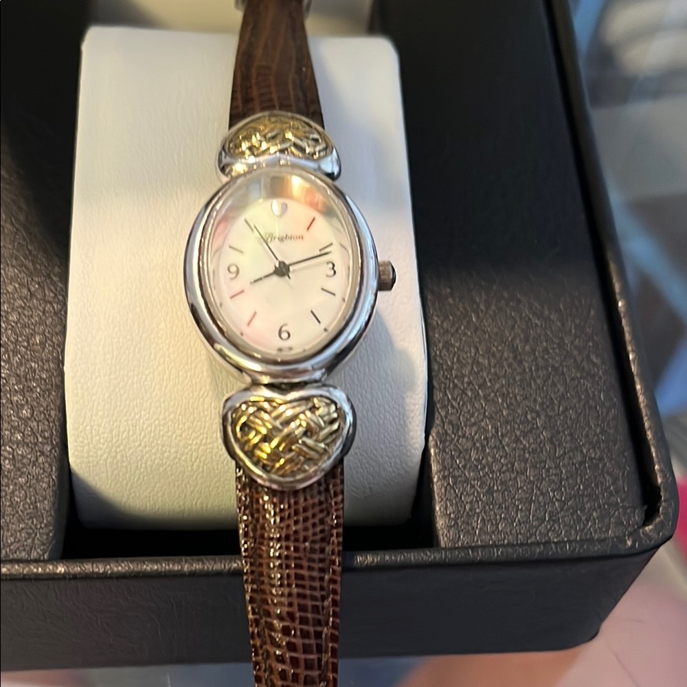 Brighton “Glasgow” Silver Tone Heart Accent Watch w/Black & Brown Leather Band - Picture 9 of 9